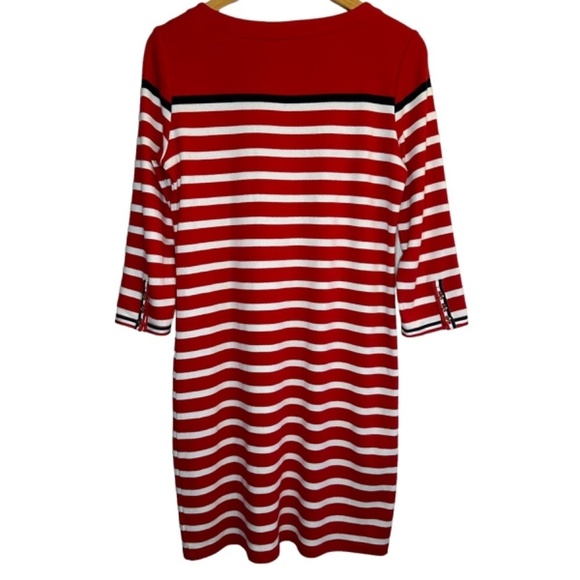 TALBOTS Colorblock Stripe Sweater Dress in Red Boat Neckline 3/4 Sleeve Size Mp - Picture 13 of 14